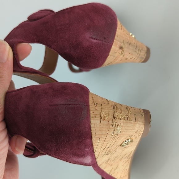 Tory Burch Savannah Suede Cork Wedge Purple 8.5 open toe summer preppy casual - Picture 13 of 14